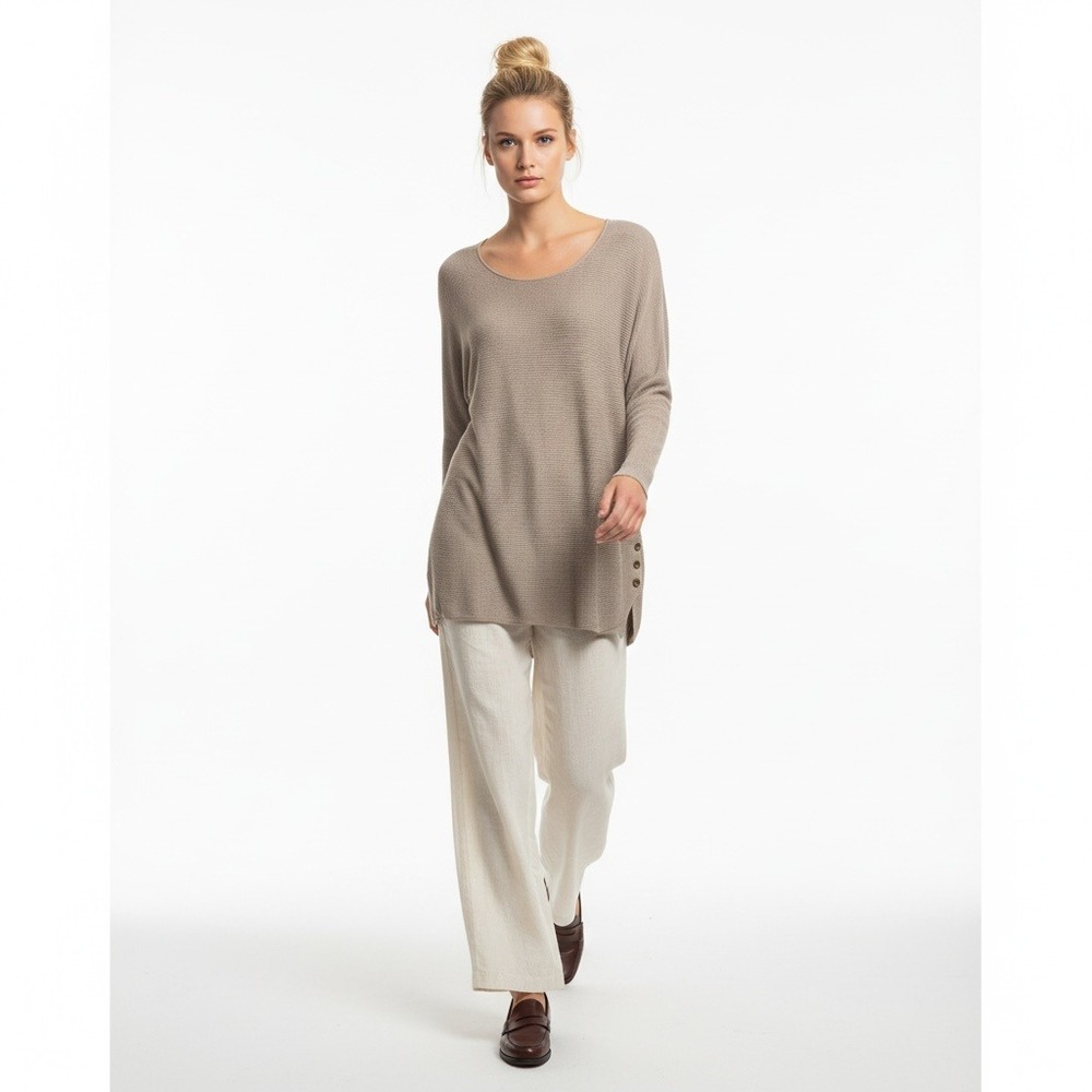 Michael Michael Kors Womens Tan Beige Button Side Knit Tunic Sweater Large